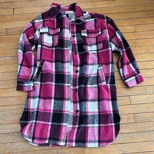 EUC The NINES Pink Black White Plaid Button-Up Shacket